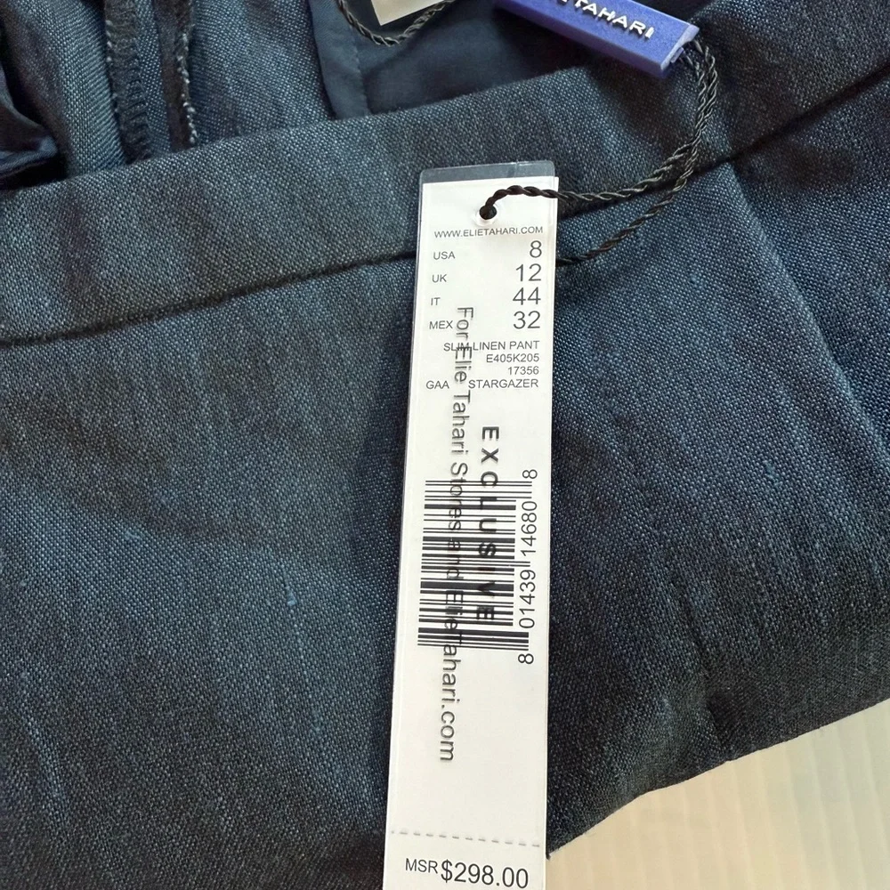 NWT Elie Tahari Linen Blend Navy Pants - Picture 7 of 8